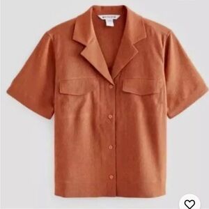 New-Athleta-echo top-copper-M-button down, collared, pockets, shirt. 587908.